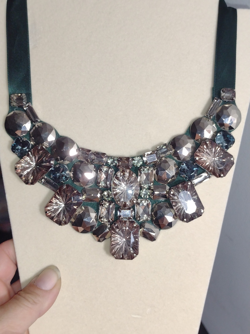 Joan Rivers Taupe & Teal Crystal Bib Necklace